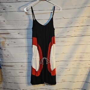 Sleeveless Dress Black Red White Drawstring Waist Casual Stylish Size S